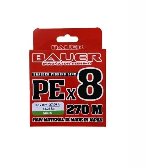 BAUER BRAIDED PE X8 GREEN 270MT İP MİSİNA 0,12MM