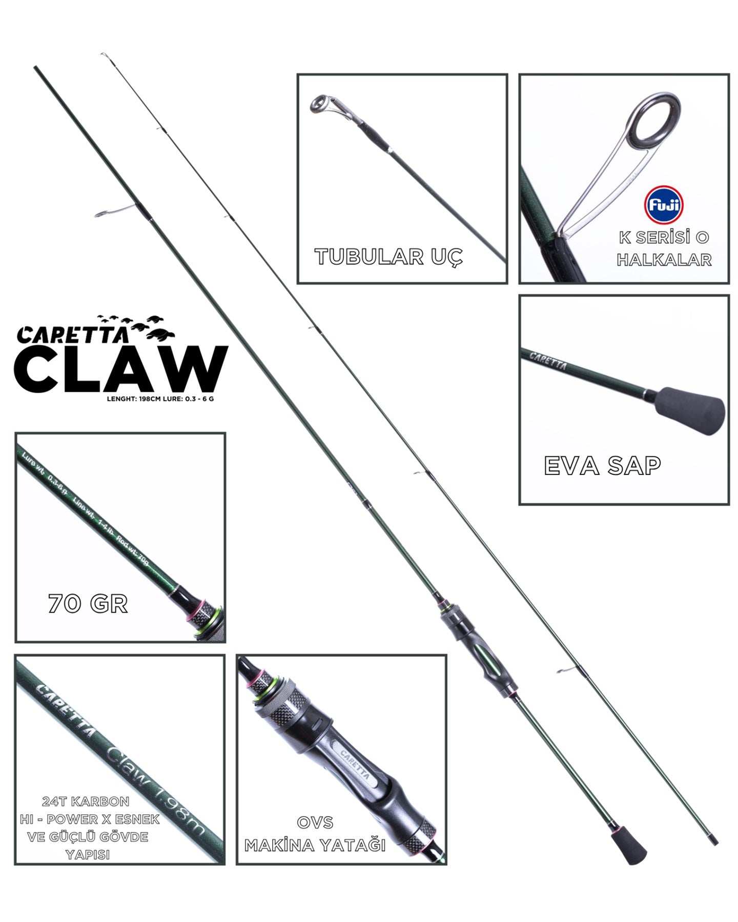 CARETTA CLAW LRF KAMIŞI 198CM 0,3-6GR