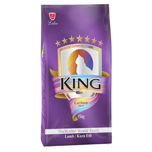 KİNG MULTİCOLOR RENKLİ TANELİ KUZU ETLİ YETİŞKİN KEDİ MAMASI 15 KG