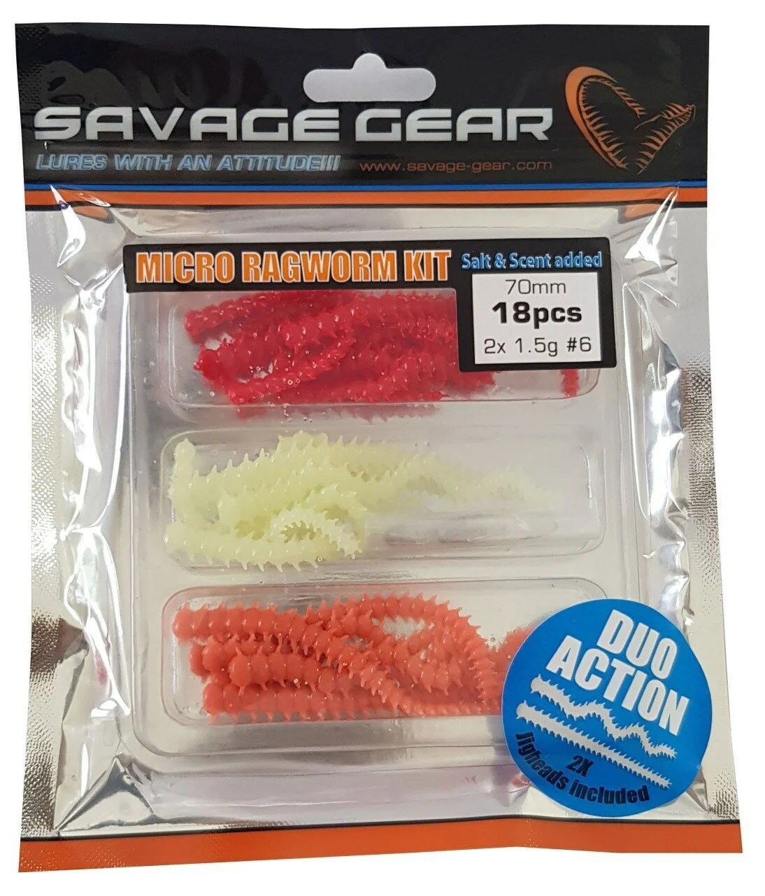 SAVAGE GEAR SG LRF RAGWORM KIT DUO ACTION 18+2 PCS RED BROWN GLOW 50351